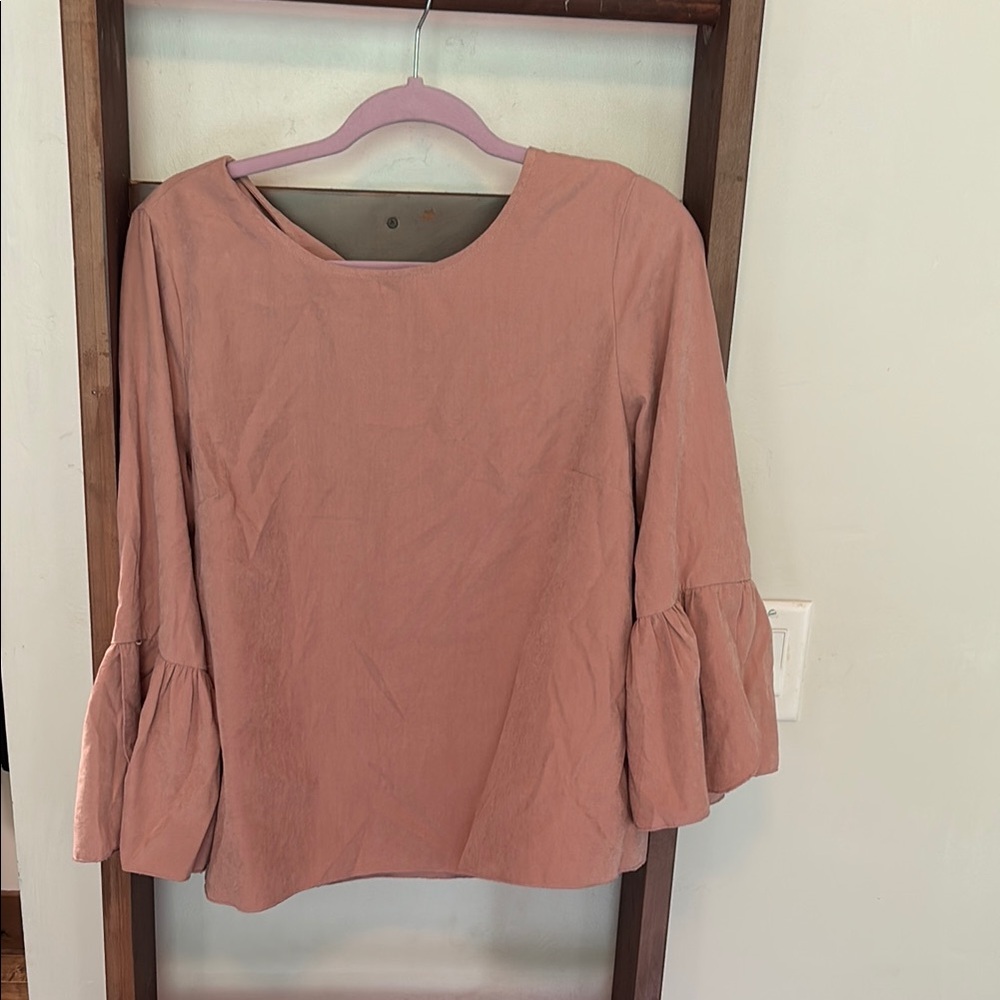 Listicle Pink Blouse with Bell Sleeves and Relaxed Fit